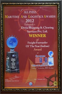 MALA award 2012 as Best Freight Forwarder of the year (Indian)